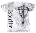 Konflic 100% Cotton MMA Graphic Tee - Cross Shield (XL White)