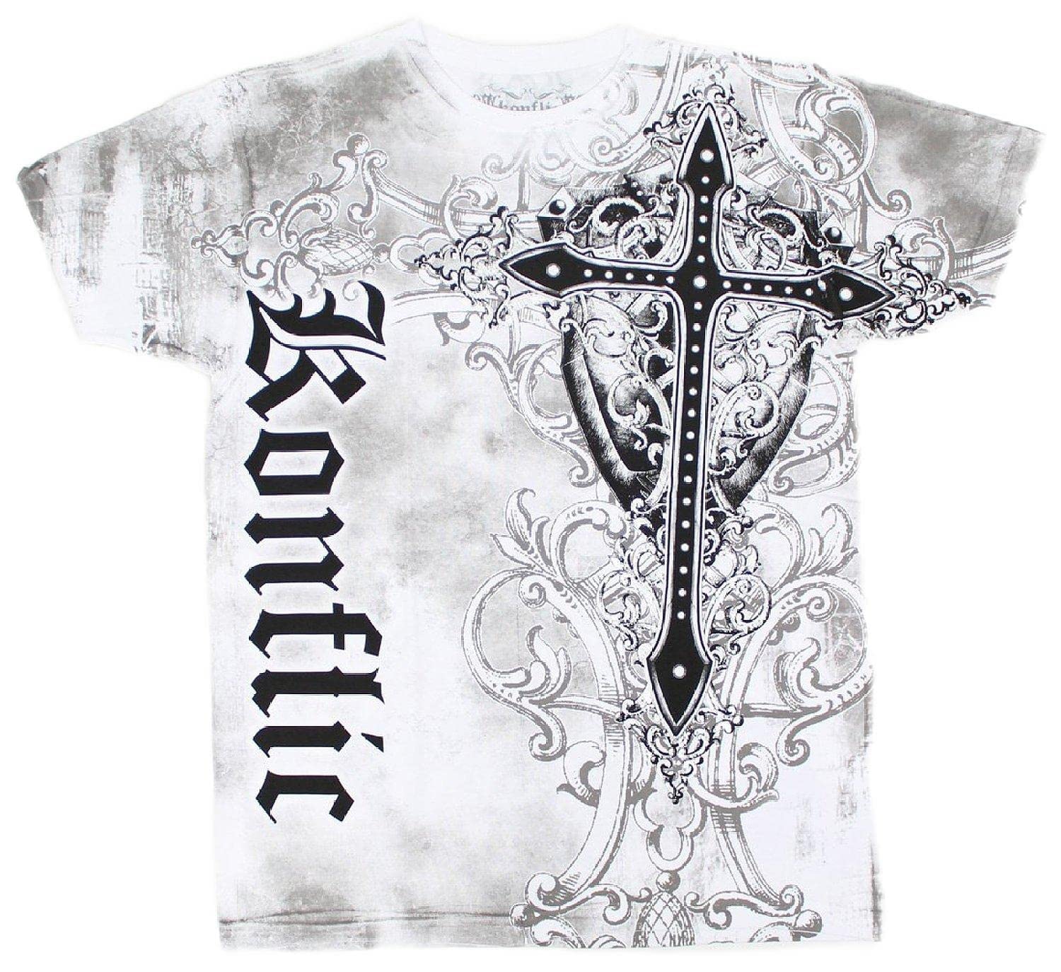 Konflic 100% Cotton MMA Graphic Tee - Cross Shield (XL White)